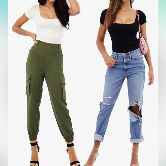 Women's Square Neck Bodysuit Short Sleeve Shirt Tops - Picture 4 of 6